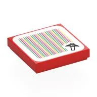 Tile 2 x 2 with Bat, Barcode Print (Sticker), Red