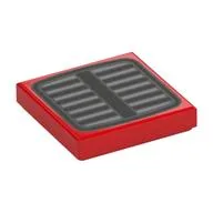 Tile 2 x 2 with Black Grill, Light Bluish Grey Slots Print, Red