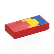 Tile 1 x 2 with Blue, Yellow Shapes Print, Red