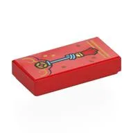 Tile 1 x 2 with Envelope, Gold Trim, Medium Azure Tassel Print, Red