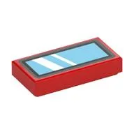 Tile 1 x 2 with Bright Light Blue Windows/Mirror, Silver/Black Border Print, Red