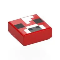 Tile 1 x 1 with Black/White Pixelated Cow Face Print, Red