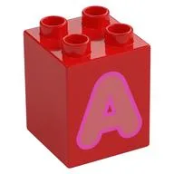 Duplo Brick 2 x 2 x 2 with Coral 'A' Print, Red