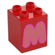 Duplo Brick 2 x 2 x 2 with Coral 'M' Print, Red
