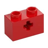 Technic Brick 1 x 2 with Axle Hole Type 1 [+ Opening] and Bottom Pin, Red