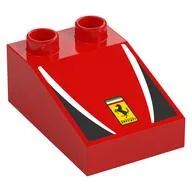 Duplo Brick 3 x 2 Slope 33° with Black and White Panels, Yellow Ferrari Logo Print, Red