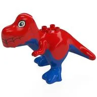 Duplo Dinosaur Tyrannosaurus Rex with White Eyes, Black Webbing, Blue Underside Print, Red
