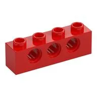 Technic Brick 1 x 4 [3 Pin Holes], Red
