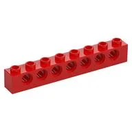 Technic Brick 1 x 8 [7 Pin Holes], Red