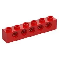Technic Brick 1 x 6 [5 Pin Holes], Red