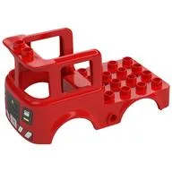 Duplo Truck Body, with Fire Logo, Headlights, Grille, and Red and White Fender Print, Red