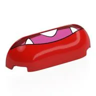 Brick Round, Curved Triple 1 x 4 x 1 with Dar Red Mouth, White Fangs, Dark Pink Tongue Print, Red