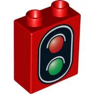 Duplo Brick 1 x 2 x 2 with No Bottom Tube, Traffic Signal Double Print, Red