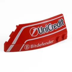 Brick Wedged, Curved 8 x 3 x 2 Open Right with White Lines 'UniCredit', 'Bitdefender' Print, Red
