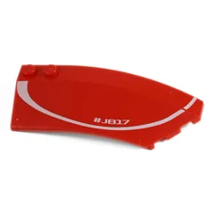 Brick Wedged, Curved 8 x 3 x 2 Open Right with White Lines, '#JB17' Print, Red