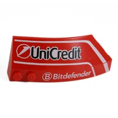 Brick Wedged, Curved 8 x 3 x 2 Open Left with White Lines 'UniCredit', 'Bitdefender' Print, Red
