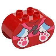 Duplo Brick 2 x 4 x 2 Rounded Ends with Cat Body, Knife and Fork Print, Red