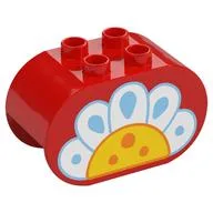 Duplo Brick 2 x 4 x 2 Rounded Ends with Daisy Flower Print, Red