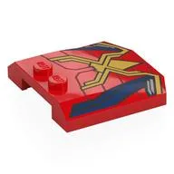 Brick Wedged, Curved Triple 4 x 4 x 2/3, 2 Studs with Gold Spider, Webbing, Dark Blue Shapes Print, Red