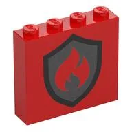 Brick 1 x 4 x 3 with Fire Logo Print, Red
