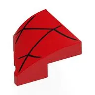 Brick Wedged, Curved 2 x 2 with Stud Notch Right with Black Spider Webbing Print, Red