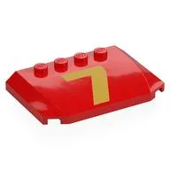 Brick Wedged, Curved Triple 4 x 6 x 2/3 with 4 Studs with Gold '7' Print, Red