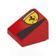 Brick Sloped 30° 1 x 1 x 2/3 with Ferrari Logo, Black Triangle Print, Red