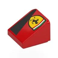 Brick Sloped 30° 1 x 1 x 2/3 with Ferrari Logo, Black Triangle Print, Red