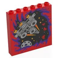 Panel 1 x 6 x 5 with Light Bluish Grey Starship, Black Space, Dark Purple Portal Print, Red