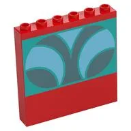 Panel 1 x 6 x 5 with Silver, Bright Light Blue Shapes on Dark Turquoise Background Print, Red