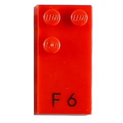 Braille Brick 2 x 4 with 3 Studs ⠋ and 'F 6' Print, Red
