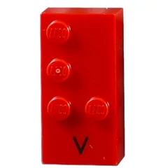 Braille Brick 2 x 4 with 4 Studs ⠧ and 'V' Print, Red