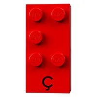Braille Brick 2 x 4 with 5 Studs ⠯ and 'Ç' Print, Red