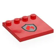 Plate Special 4 x 4, Studs on One Edge with Silver/Black Firefighter Badge Print, Red