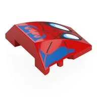 Brick Wedged, Curved 4 x 3 No Studs with White Spider Eyes, Black Webbing, Blue Marking Print, Red
