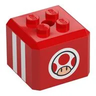 Brick Special Cube with 2 x 2 Studs on Top with Toad, White Stripes Print, Red