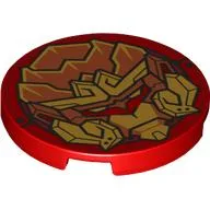 Tile Round 3 x 3 with Gold Monkie King Print, Red