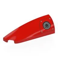 Brick Round, Curved Double 1 x 4 with Stud Notch Left with Silver Fuel Cap Print, Red