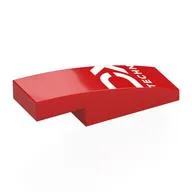 Brick Curved 3 x 1 x 2/3 with White Letter Fragments, 'TECHN' Print, Red