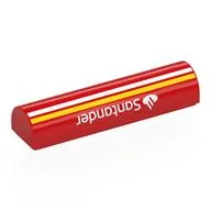 Brick Curved 1 x 4 x 2/3 Double, No Studs with White 'Santander', White and Yellow Stripes Print, Red
