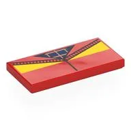 Tile 2 x 4 with Jacket, Yellow Collar, Dark Blue Shirt, Gold Symbol Print, Red