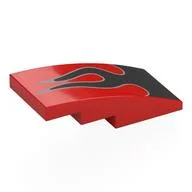 Brick Curved 4 x 2 No Studs with Black/Silver Flames Print, Red