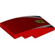 Brick Curved 4 x 2 No Studs with Ferrari Logo, White/Black Stripes Print, Red