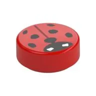 Tile Round 1 x 1 with Ladybug Print, Red