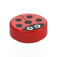 Tile Round 1 x 1 with Ladybug / Ladybird Print, Red