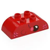 Duplo Brick 2 x 4 Curved Top with Fish Face Print, Red