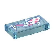Tile 1 x 2 with White Fish (Koi) Print, Trans-Light Blue