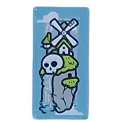 Tile 1 x 2 with Mill, Large Skull, Waterfall on Floating Rock Print, Trans-Light Blue