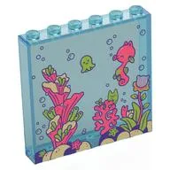 Panel 1 x 6 x 5 with Under Sea, Coral Coral, Seahorse, Lime Squid, Rocks, Bubbles Print, Trans-Light Blue