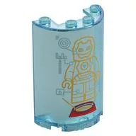 Cylinder Half 2 x 4 x 5 with 1 x 2 Cutout with Gold Hologram/BluePrint of Iron-Man Print, Trans-Light Blue
